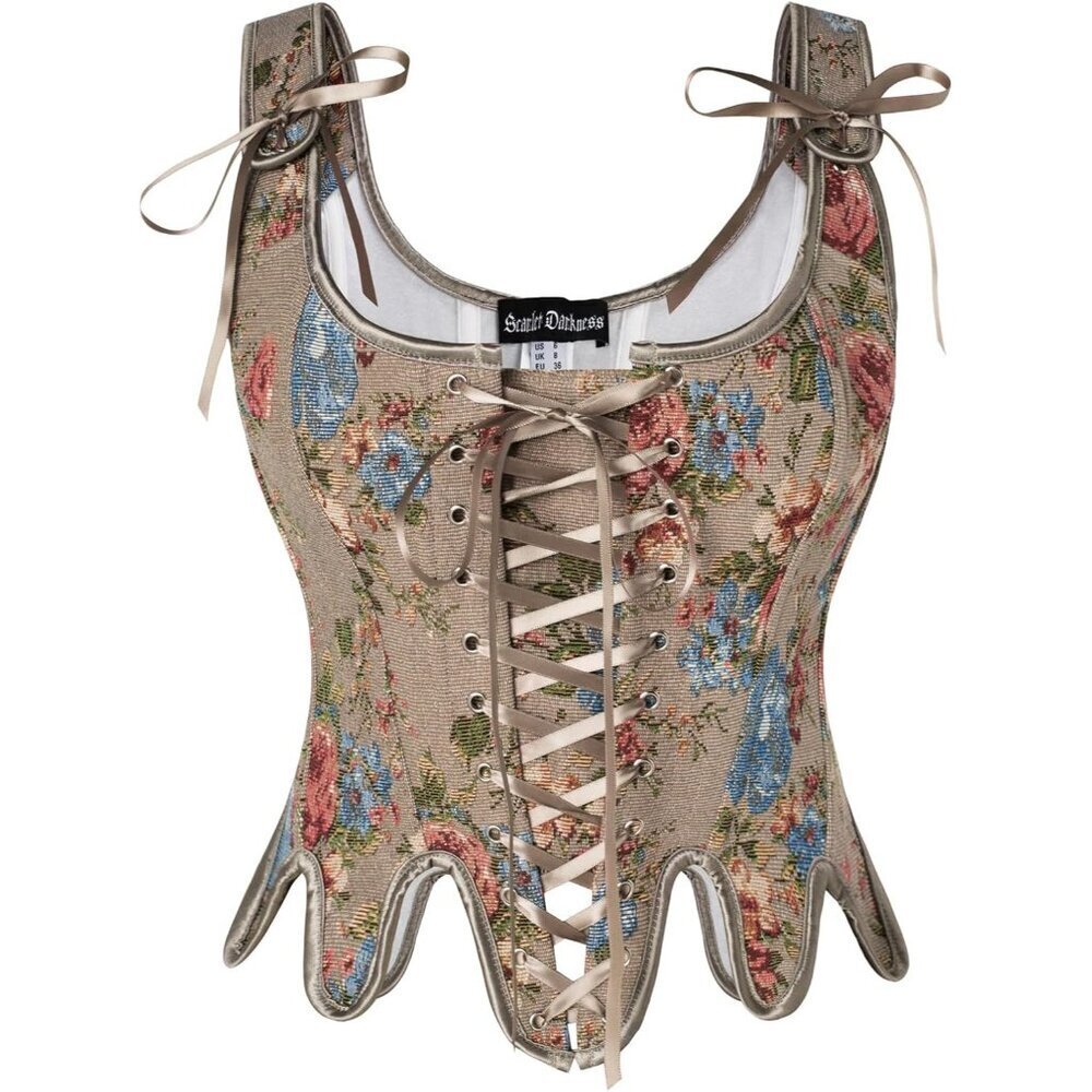 Corset Tops for Women Floral Lace Up Bodyshaper Waist Cincher Khaki Size 8